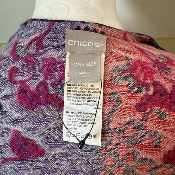 Chicos One Size Floral Poncho with Fringe - Picture 5 of 5